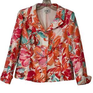 Le Suit Multicolor Floral Blazer Turn Up Cuffs Size 6